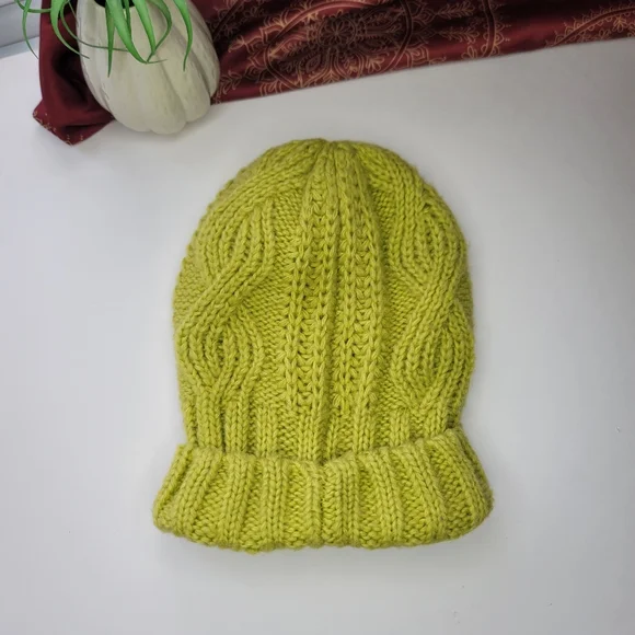 Free People Knit Hat Chartreuse Acrylic - Picture 3 of 9